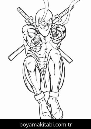 Deadpool boyama sayfası – çizgi film temalı, basit çizim