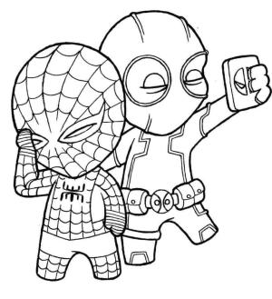 Deadpool boyama sayfası, coloring page, Chibi örümcek adam ve Deadpool’u çiz,