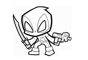 Deadpool boyama sayfası,  coloring page, Chibi Deadpool Silah ve Kılıç Ile, 