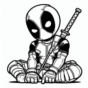Deadpool boyama sayfası, coloring page, Deadpool’u otururken çizin,