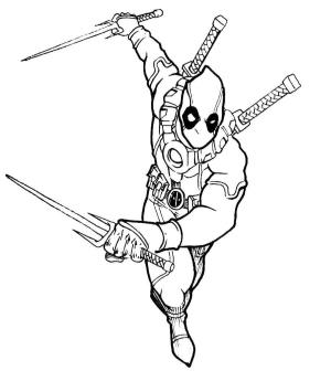 Deadpool boyama sayfası, coloring page, Deadpool Aksiyonunu Çiz,