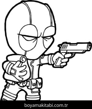 Deadpool boyama sayfası – sevimli karakter, sanatsal çalışma