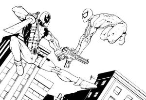 Deadpool boyama sayfası, coloring page, Deadpool ve Örümcek Adam’ı çiz,