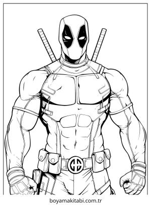Deadpool boyama sayfası – çizgi film temalı, basit çizim