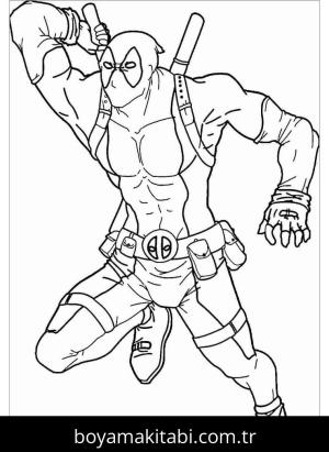 Deadpool boyama sayfası – basit çizim, kolay boyama