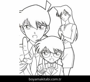 Dedektif Conan boyama sayfası – sevimli karakter, sanatsal çalışma