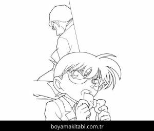 Dedektif Conan boyama sayfası – basit çizim, kolay boyama