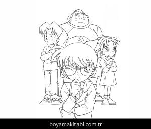 Dedektif Conan boyama sayfası – çizgi film temalı, basit çizim