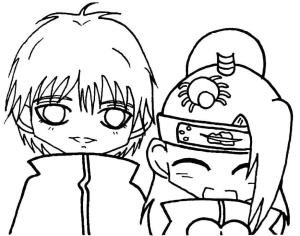 Deidara boyama sayfası,  coloring page, Chibi Deidara ve Chibi Sasori, 