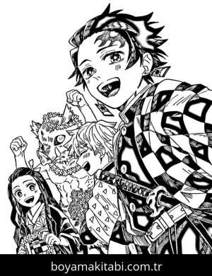 Demon Slayer boyama sayfası – çocuk aktivitesi, PDF indir