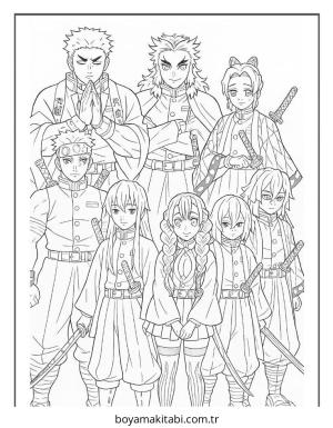 Demon Slayer boyama sayfası – sanatsal çalışma, çocuklar için