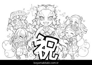 Demon Slayer boyama sayfası – PDF indir, sevimli karakter