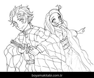 Demon Slayer boyama sayfası – sanatsal çalışma, çocuklar için