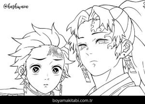 Demon Slayer boyama sayfası – sanatsal çalışma, çocuklar için