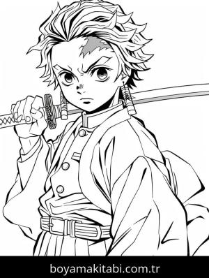 Demon Slayer boyama sayfası – çizgi film temalı, basit çizim