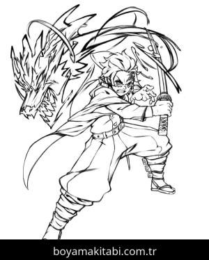 Demon Slayer boyama sayfası – keyifli zaman, renkli çizimler
