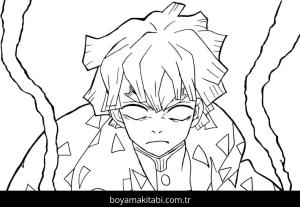 Demon Slayer boyama sayfası – çizgi film temalı, basit çizim
