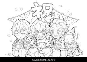 Demon Slayer boyama sayfası – sevimli karakter, sanatsal çalışma