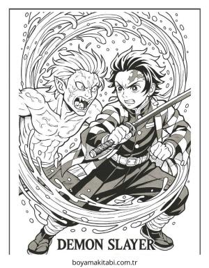 Demon Slayer boyama sayfası – çocuk aktivitesi, PDF indir