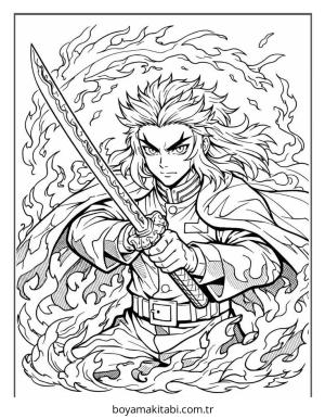 Demon Slayer boyama sayfası – evde etkinlik, ücretsiz yazdır