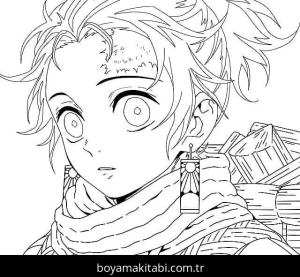 Demon Slayer boyama sayfası – çizgi film temalı, basit çizim