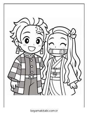 Demon Slayer boyama sayfası – sevimli karakter, sanatsal çalışma