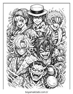 Demon Slayer boyama sayfası – kolay boyama, eğitici aktivite