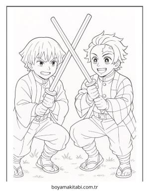 Demon Slayer boyama sayfası – yaratıcılığı geliştirir, keyifli zaman