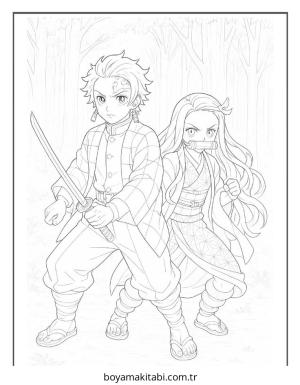 Demon Slayer boyama sayfası – el becerilerini geliştirir, boyama çalışması