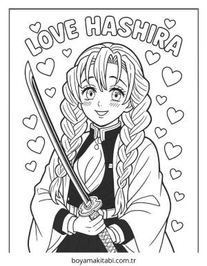 Demon Slayer boyama sayfası – çizgi film temalı, basit çizim