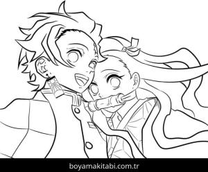 Demon Slayer boyama sayfası – PDF indir, sevimli karakter