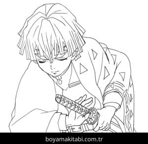 Demon Slayer boyama sayfası – sevimli karakter, sanatsal çalışma