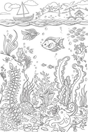 Deniz Canlılar boyama sayfası,  coloring page, Sualtı dünyasının gizemi., 