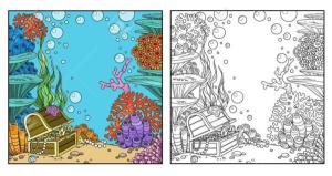 Deniz Canlılar boyama sayfası,  coloring page, Renkli ve canlı su altı dünyası, 