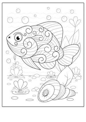 Deniz Canlılar boyama sayfası,  coloring page, Su altında renkli balık, 