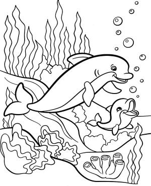 Deniz Canlılar boyama sayfası,  coloring page, Denizin dibinde yunus iletişimi, 