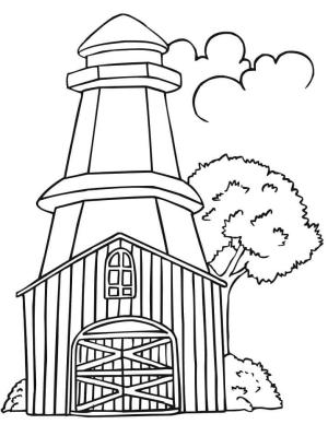 Deniz Feneri boyama sayfası,  coloring page, Ağaçlar ve bulut ile deniz feneri, 