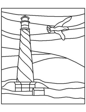 Deniz Feneri boyama sayfası,  coloring page, Bir kuş ile deniz feneri, 