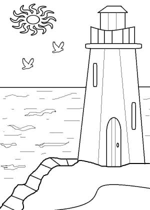 Deniz Feneri boyama sayfası,  coloring page, Deniz feneri ve güneş, 