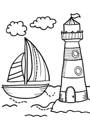 Deniz Feneri boyama sayfası,  coloring page, Deniz Feneri ve Tekne, 