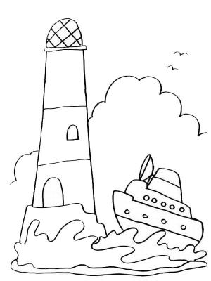 Deniz Feneri boyama sayfası,  coloring page, Deniz feneri ve gemi, 