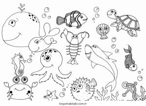Deniz Hayvanları boyama sayfası – el becerilerini geliştirir, boyama çalışması