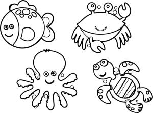 Deniz Hayvanları boyama sayfası,  coloring page, 4 Deniz Hayvanı, 