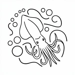 Deniz Hayvanları boyama sayfası,  coloring page, Kalamar taslağı, 