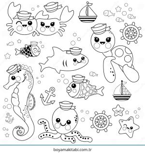 Deniz Hayvanları boyama sayfası – boyama etkinliği, çocuk aktivitesi