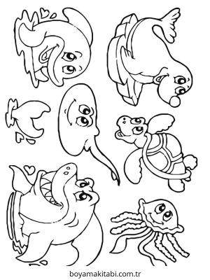 Deniz Hayvanları boyama sayfası – sanatsal çalışma, çocuklar için