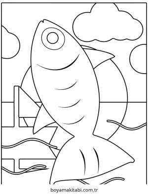 Deniz Hayvanları boyama sayfası – basit çizim, kolay boyama