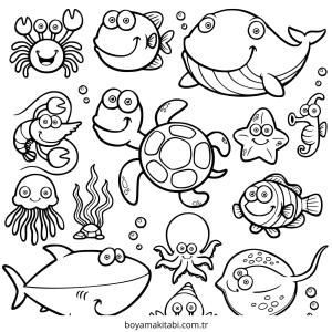 Deniz Hayvanları boyama sayfası – ücretsiz yazdır, boyama etkinliği