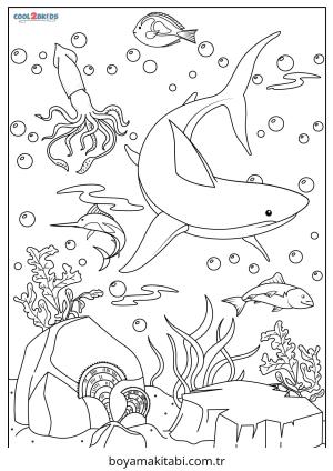 Deniz Hayvanları boyama sayfası – yaratıcılık, eğlenceli etkinlik