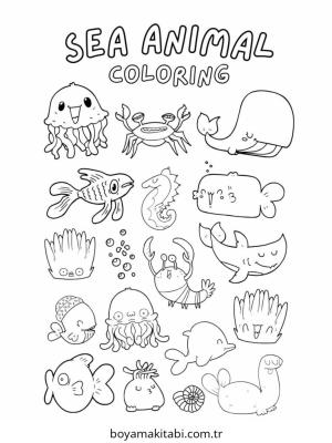 Deniz Hayvanları boyama sayfası – sanatsal çalışma, çocuklar için